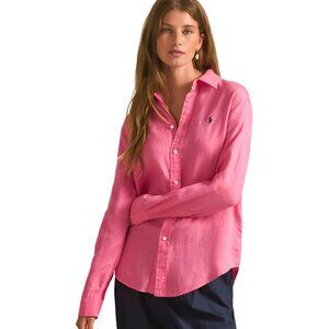 Polo Ralph Lauren Linen Classic Fit Linen Shirt Hot Fuchsia Pink Womens Large
